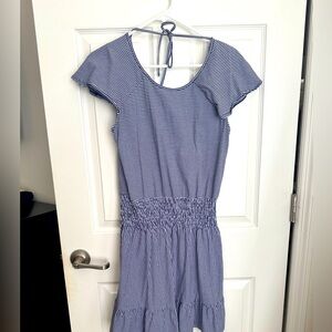 Parker blue and white striped cotton dress with back ruffle /med/